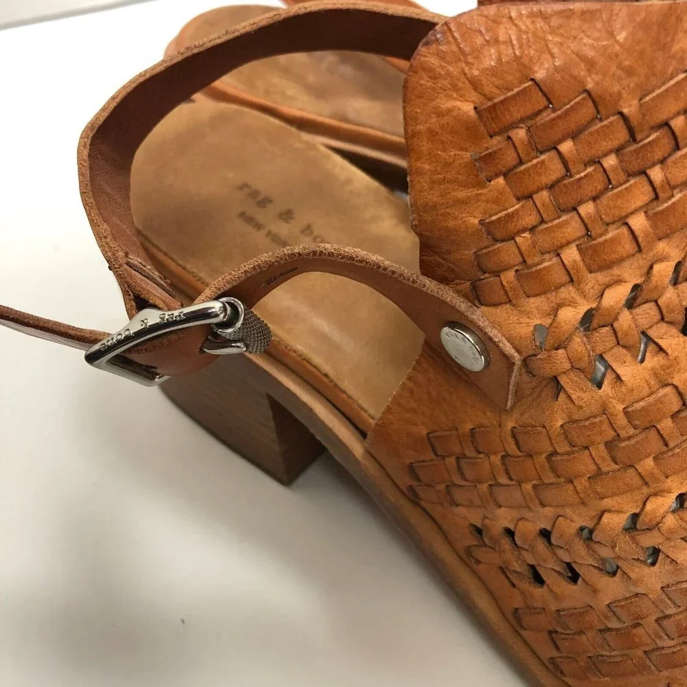 Rag & Bone Wyatt Ankle Strap Sandals Size 10 EU 40 Mid-Heel Woven Perforated - Picture 6 of 11